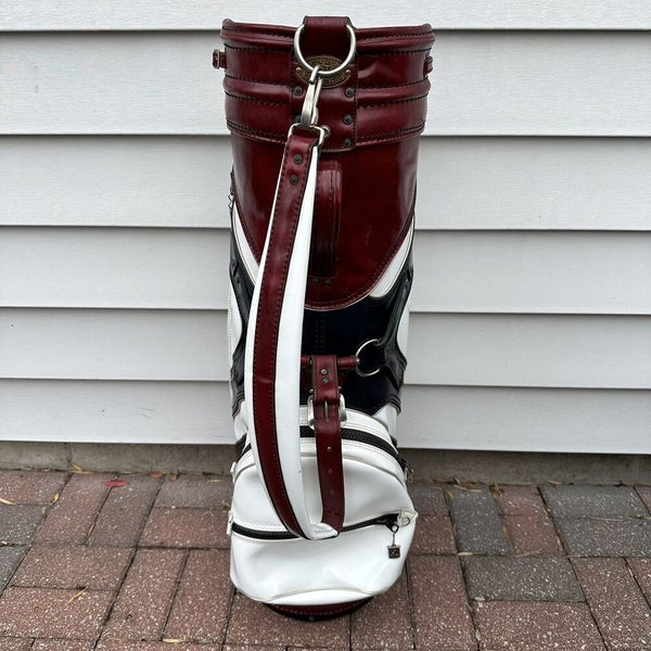 READ Vintage Burton Golf Bag White Red Dark Blue USA Leather