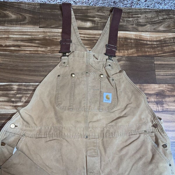 Vintage Carhartt Bibs Men's 36x27 Tan Workwear Made In USA Canvas Overalls