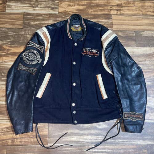 Vintage Harley Davidson Big Twin Hydra-Glide Leather Motorcycle Jacket Size XL