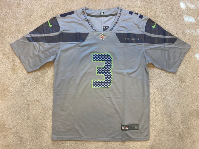 NEW - Mens Stitched Nike NFL Jersey - Russell WIlson - Seahawks - S-3XL - Grey