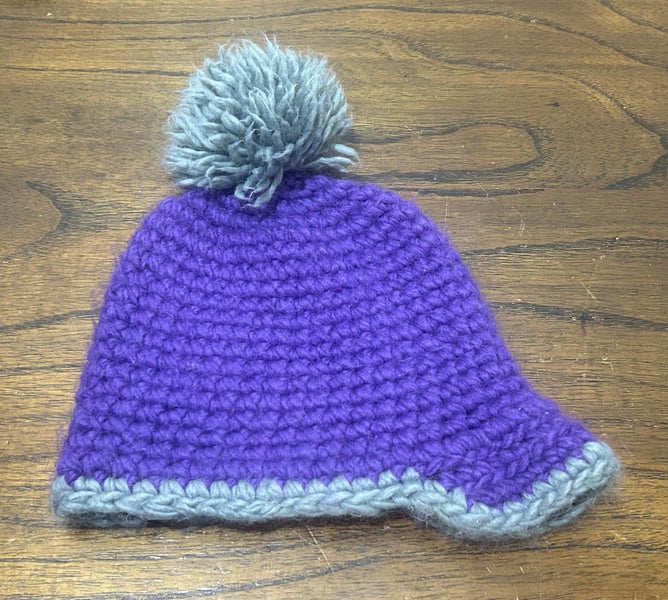 Black Diamond Brand Women's Knit Pom Beanie in Purple with Gray