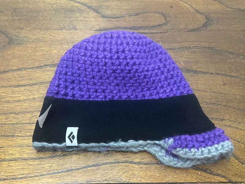 Black Diamond Brand Women's Knit Pom Beanie in Purple with Gray