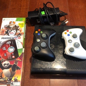 Microsoft Xbox 360 E Console w/OEM Adapter & 2 Wireless Controllers 3 Games