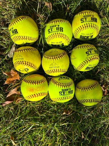 Lot of 9 Used 10 inch Softballs  - Good / Excellent condition