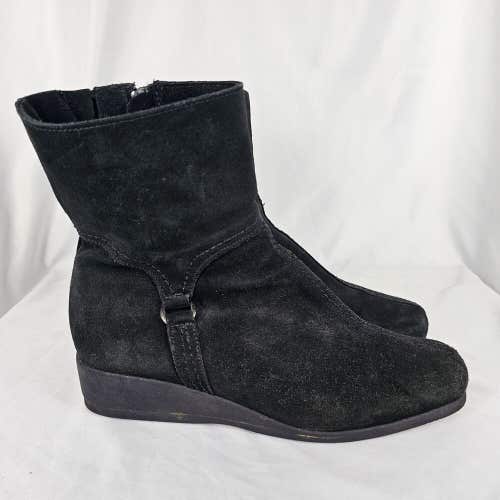 LA CANADIENNE Laverna Womens Black Suede Wedge Mid-Calf Boot SIZE 8.5 M