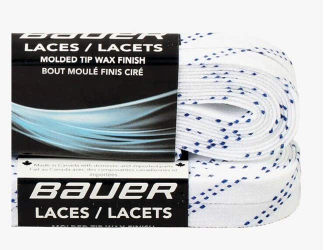 Bauer Pro Hockey Skate Laces White Wax 120" Molded Tip Made Canada Fit CCM True