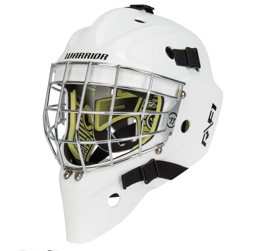 NEW! Warrior Ritual R/F1 SR Certified Straight Bar Goalie Mask (MED/LARGE SIZE) -CASE INCLUDED!