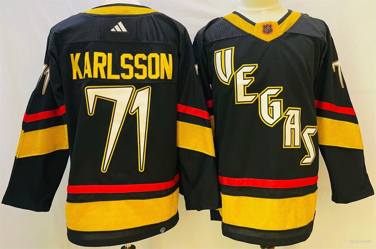 Men's Vegas Golden Knights 71 William Karlsson Black Reverse Retro Ice Hockey Jersey Hockey Size 52