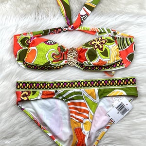 Trina Turk Swim Bikini Aztec Boho Bandeau Floral Swim New Women's Size 4