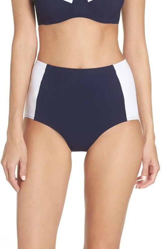 Tory Burch Lipsi High-Waisted Bikini Bottom Swimwear Bottom Navy & White Women S