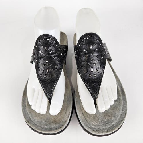 Dansko Benita Black Leather Studded Wedge Thong Sandals Flip Flops Size 40 / 9.5