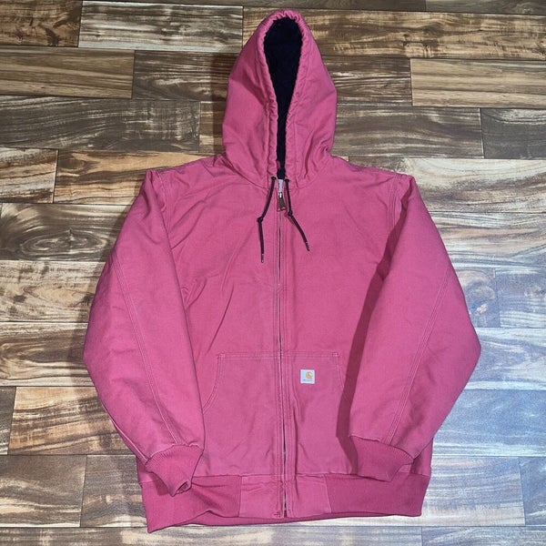 Carhartt WJ130 624 Pink Hooded Canvas Zip Jacket Coat Women's Size XL  (16-18)