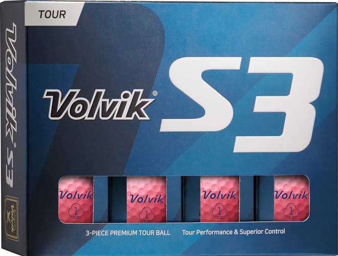 Volvik S3 V·Focus Tour Urethane Golf Balls - 1 Dozen 3 Piece Tour Ball - PINK