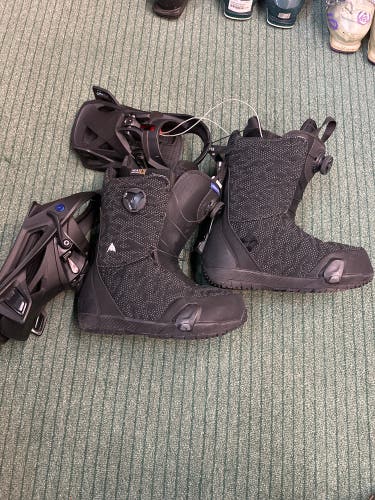 Size 10 Burton Swath Step On Snowboard Boots WITH Burton Step On Bindings