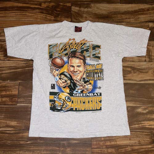 Vintage 1995 NFL Brett Favre Green Bay Packers Caricature Graphic T-Shirt Size M