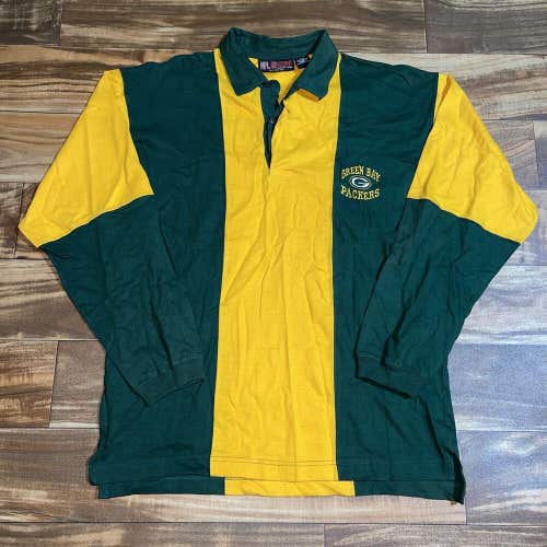 Vintage 1997 Green Bay Packers Color Block Rugby Polo Collared NFL Shirt Sz M/L