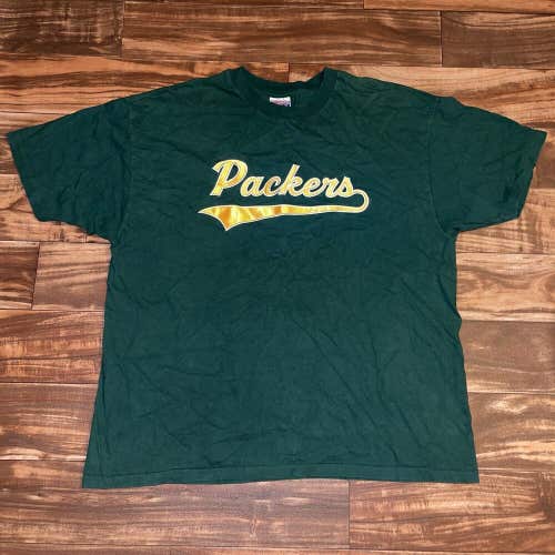 Vintage Green Bay Packers Script Spellout Embroidered T-Shirt Size XL/XXL
