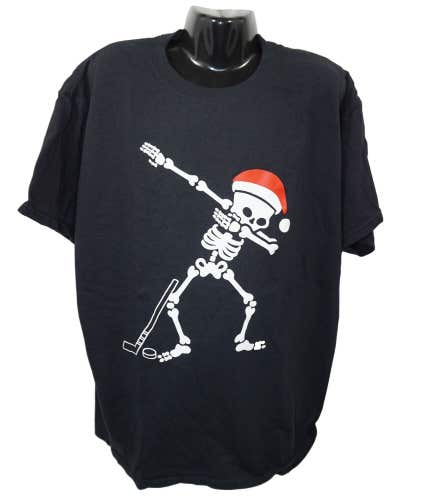 Hockey Skeleton Dab Dance w/ Santa Hat Shirt XL - Graphic Tee Youth Kids XLarge