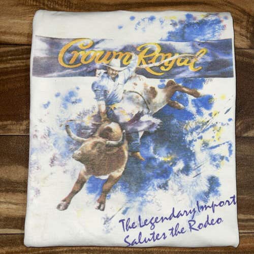 Vintage Crown Royal Legendary Import Salutes The Rodeo Bull Rider Shirt Size M/L