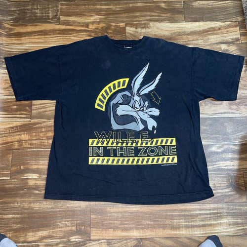 Vintage Rare Wile E Coyote Looney Tunes T-Shirt 1997 Warner Bros Black Size 3XL