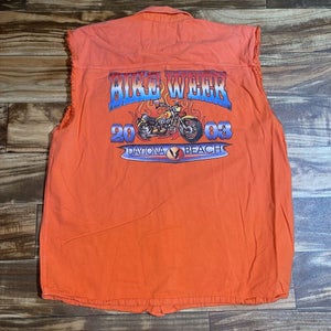 Vintage Bike Week 2003 Daytona Beach Florida Size M/L Cut Off Denim Button Up