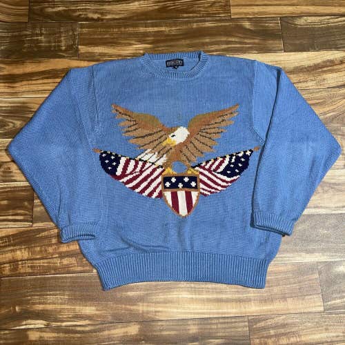 Vintage Lands End Sweater Men’s Medium American Eagle USA Patriotic Rare
