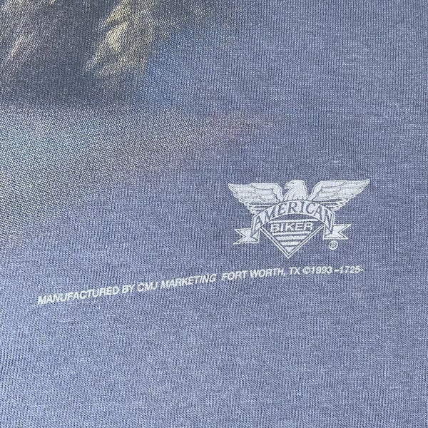 Vintage 1993 3D Emblem American Biker Wolf Runnin Free Eagle T