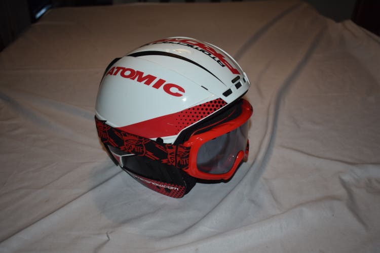 Atomic Race Concept Helmet with Smith Goggles, Red/White, XS