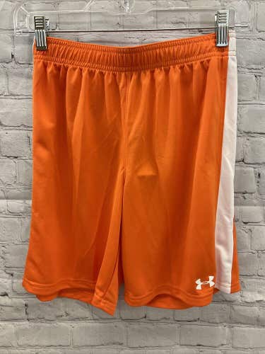 Under Armour Youth Boys UA Soccer Size Large Orange White Soccer Shorts NWT $18