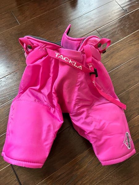 TronX Venom Inline Hockey Pants – Junior L/XL Size In Pink & Silver, With Knee Armor And Ventilated Flex Fabric