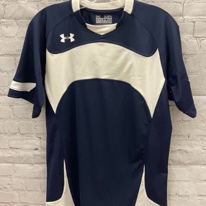 Under Armour Mens Dominate Size Medium Navy Blue White Soccer Jersey NWT $60