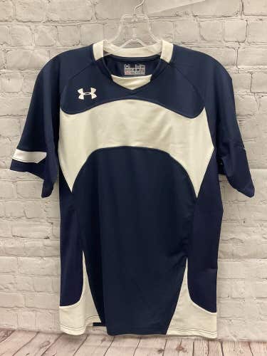 Under Armour Mens Dominate Size Medium Navy Blue White Soccer Jersey NWT $60