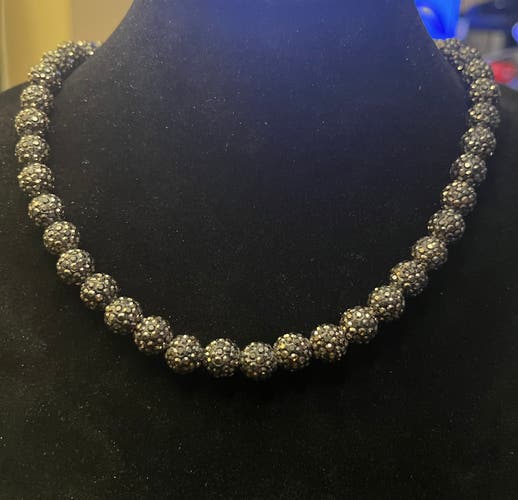MLB type rhinestone necklace - Hematite