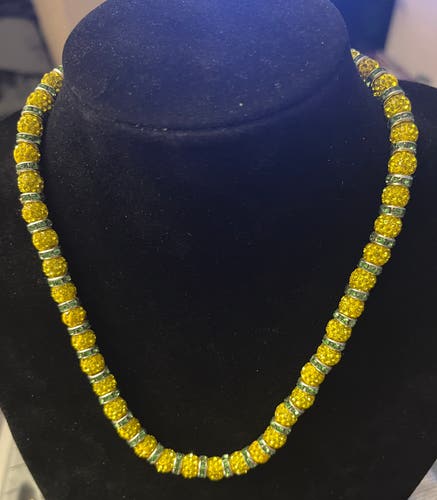 MLB type rhinestone necklace- Yellow rhinestone beads with green rhinestone spacers