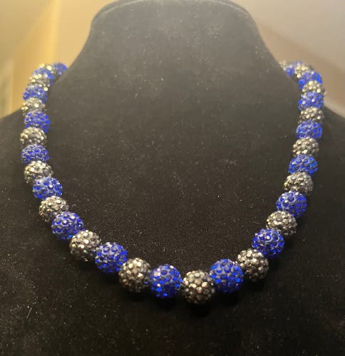 MLB type rhinestone necklace- blue and hematite