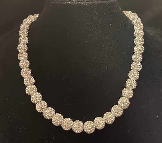 MLB type rhinestone necklace - silver