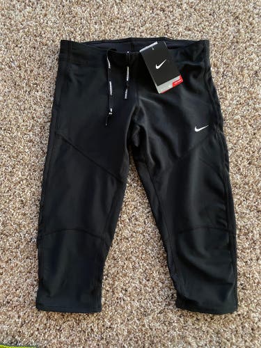 Nike Dri-Fit Stay Warm Running Black Capri tights drawstring leggings.XS 25"-29"