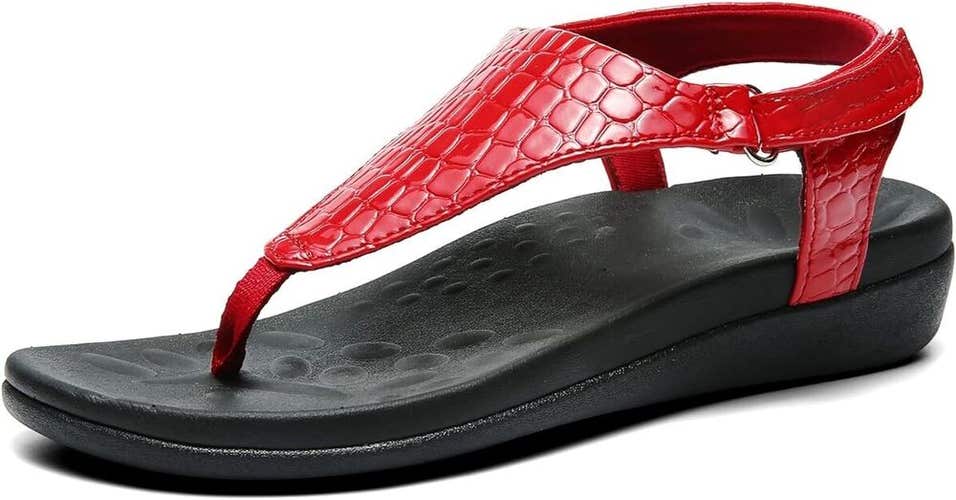 UTENAG Womens Arch Support Sandals Orthotic Thong Flip Flops Wine Red Size 9
