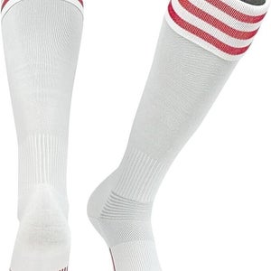 PearSox Youth Unisex Euro 3 Stripe White Red Pack of 9 Athletic Soccer Socks NWT