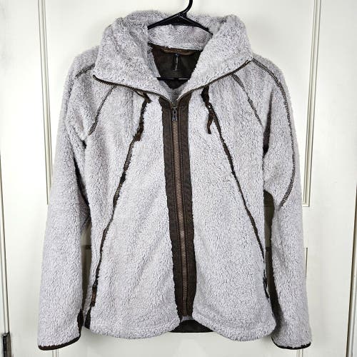 Kuhl Flight Jacket Womens Size: S Oatmeal Plush Fleece Fold Away Hood Sherpa