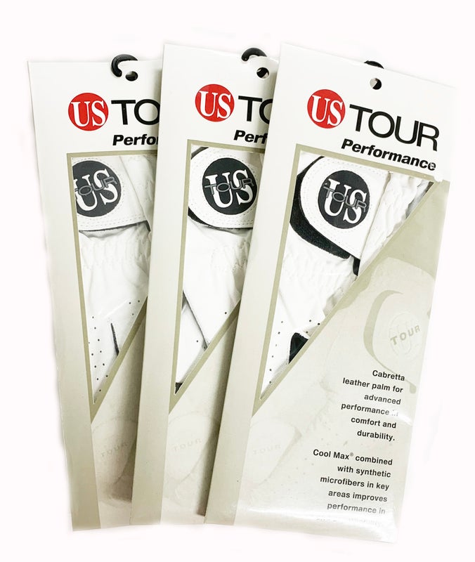 NEW 3pk RH US Tour Performance Leather White/Black Golf Glove Ladies Medium