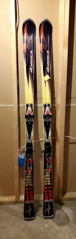 Used Nordica 178 cm All Mountain Hotrun Skis With Bindings 12.