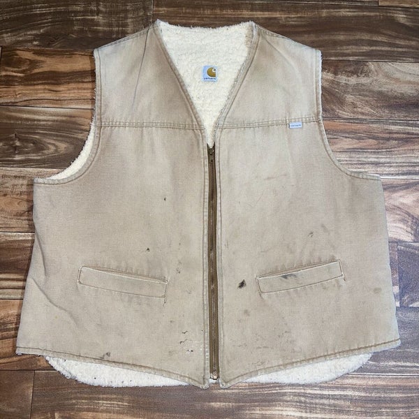 Vintage Carhartt Duck Canvas Vest 6SVT Sz 2XL Tall Sherpa Lined