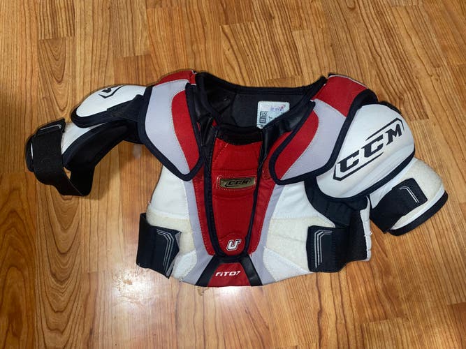 CCM U+ Fit 07 Hockey Shoulder Pads, Red/White, Junior small