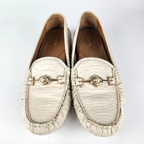 Coach Arlene Buckled Ivory Reptile Leather Mocassins Driving Shoes Size 9.5B