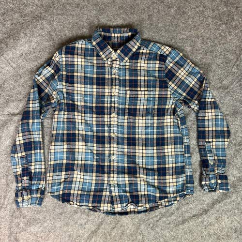Eddie Bauer Mens Shirt Large Flannel Blue Beige Button Up Outdoor Casual Fall