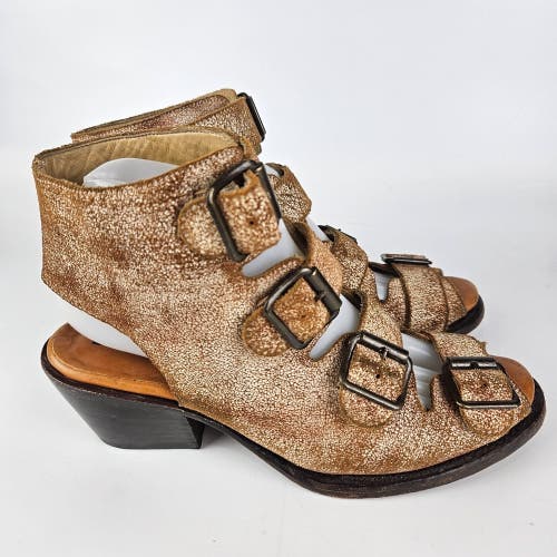 Stetson Distressed Brown Cognac Leather Sandals Buckles Women's Size 8.5