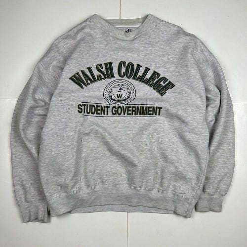 Vintage Walsh College Student Government Crewneck Sweatshirt Gray Sz Large