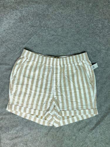 Old Navy Womens Shorts Large Brown White Striped Chino Pocket 4" Inseam Casual