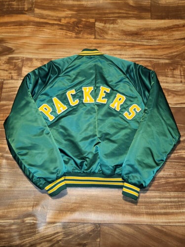 Vintage Rare NFL Green Bay Packers Chalk Line Satin Sports Spellout Jacket Sz L
